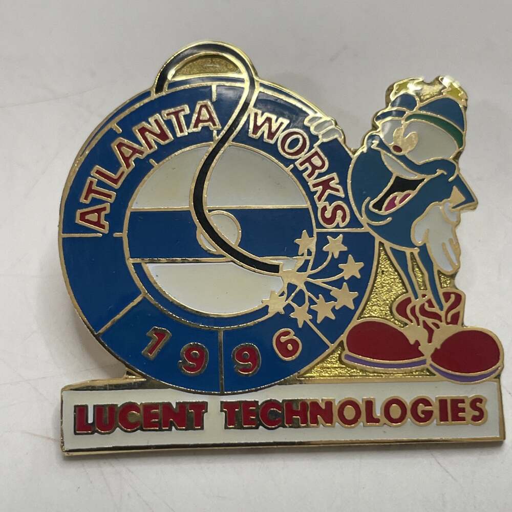 1996 Atlanta Works Olympic Games Enamel Vest Hat Lapel Pin Lucent Technologies
